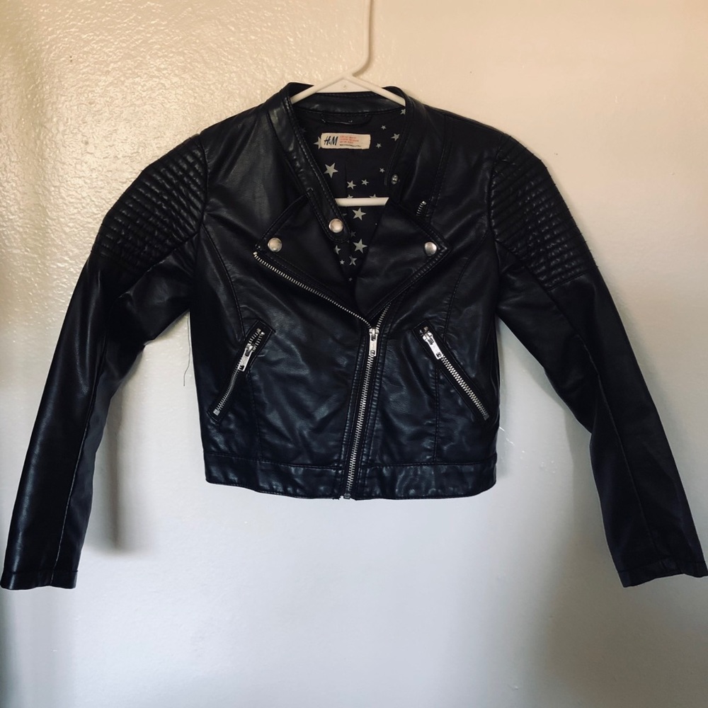 H&M Black leather jacket good condition size 8-9